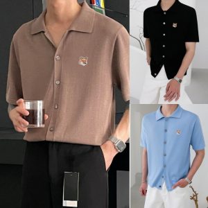 메종키츠네 폭스헤드 카라 니트 반팔 가디건