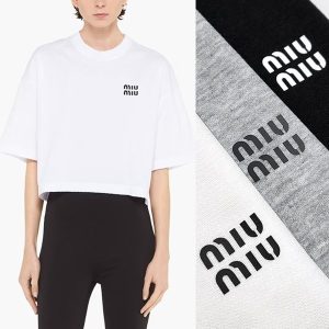 미우미우 영문로고 크롭 반팔티셔츠 (여성용)