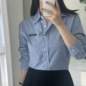 미우미우 블루 마이크로 체크 셔츠 (여성용)