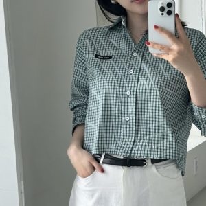 미우 그린 체크 숏셔츠 (여성용)