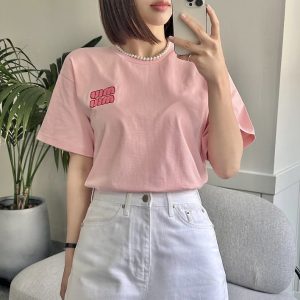 미우미우 뽀글이자수 반팔티셔츠 (여성용)