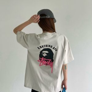 스투시 & 베이프 콜라보 반팔티셔츠